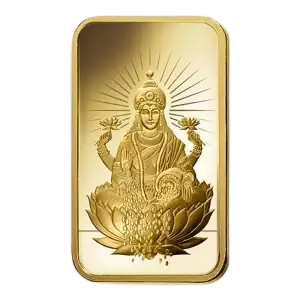 A gold bar with goddess Lakshmi.